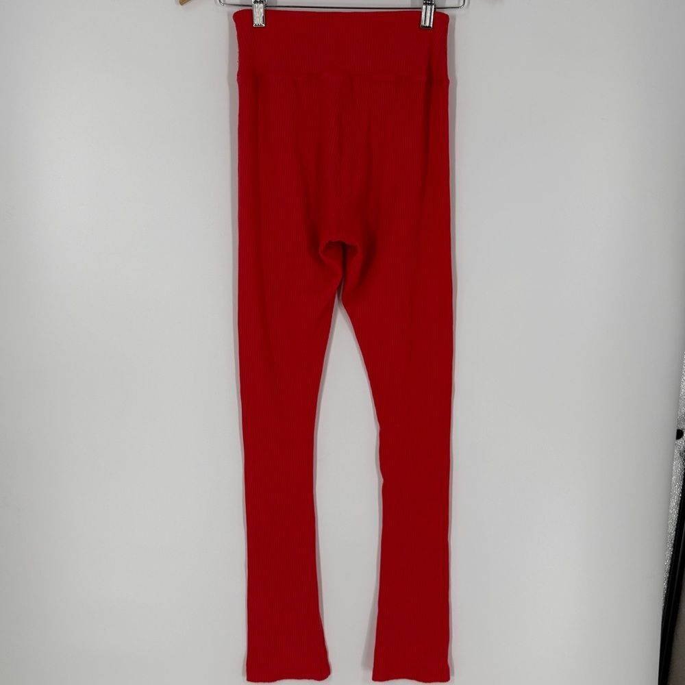 Year of Ours 9 to 5 Ribbed Slit Hem Legging in Red | Small - Picture 4 of 9